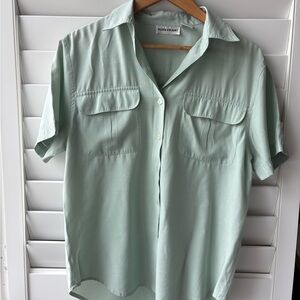 Alice Stuart 80's rayon poly mint green button down short sleeve top Medium